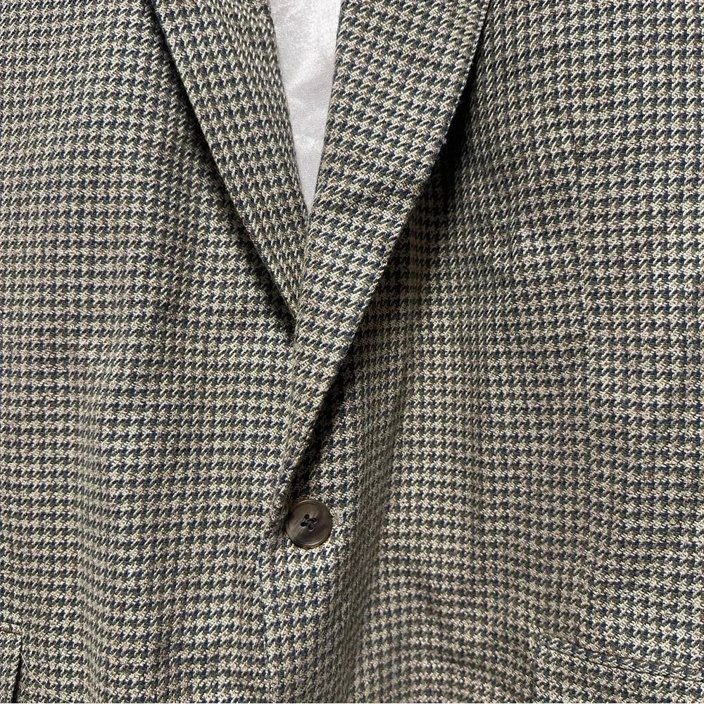 Vintage 80s Andhurst Tan Beige Houndstooth Wool Blend Sport Coat Mens Size 46L
